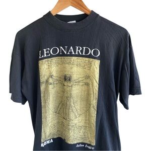 Vintage 90s Leonardo da Vinci Art Tee VTG T-Shirt Roma Italian Graffiti Italy